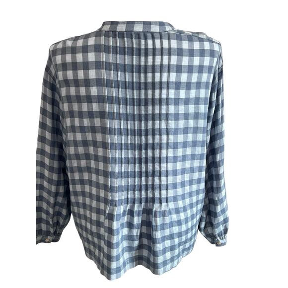 Wrap London Womens Blouse Top Size 14 Blue Check Pleated Tunic Balloon Sleeve - Picture 3 of 9